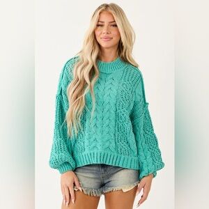 POL Cable Knit Sweater - Teal
